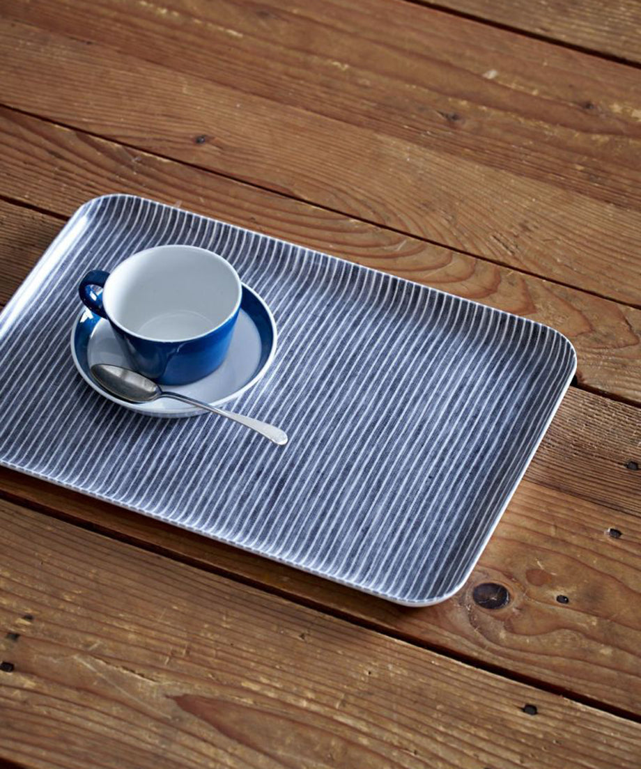 リネンコーティングトレイ M / Gray & White Stripe