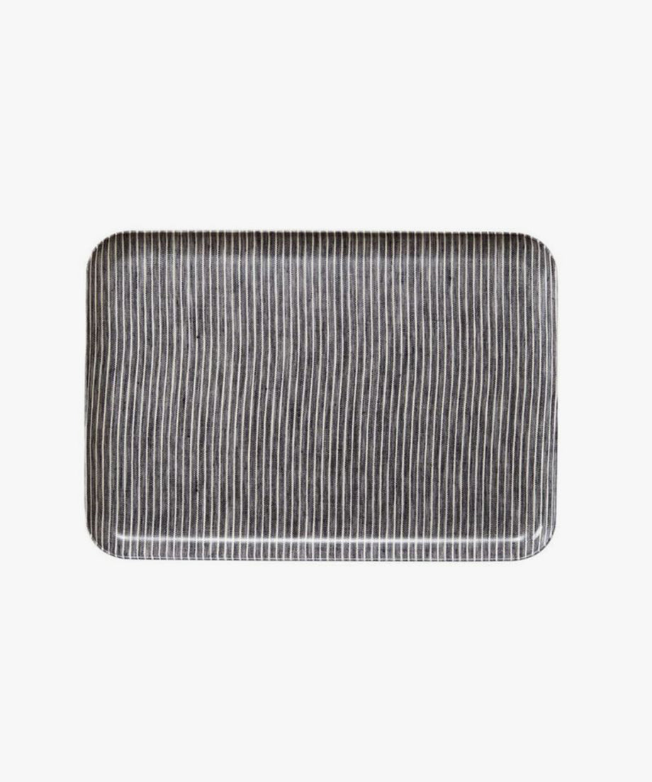 リネンコーティングトレイ M / Gray & White Stripe