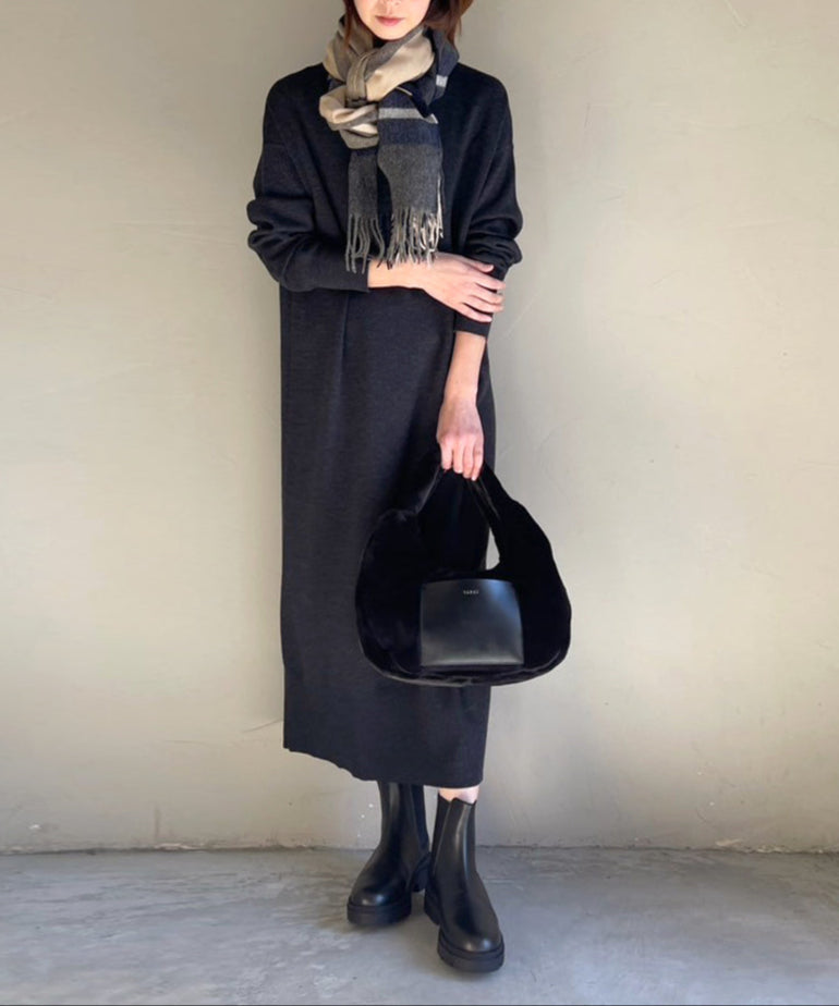 チェックストール / Navy & Camel