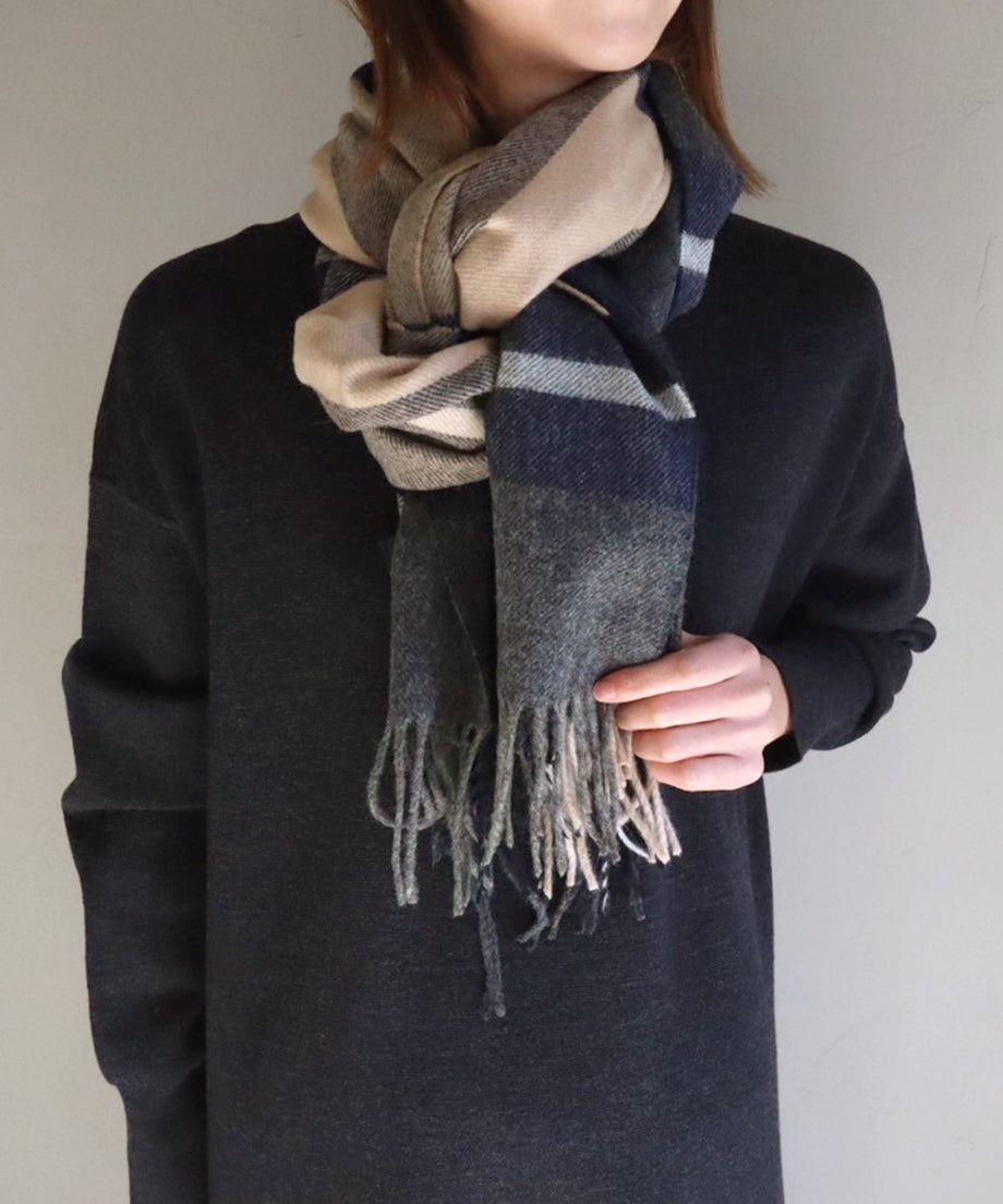 チェックストール / Navy & Camel