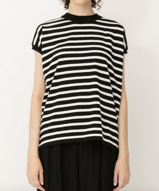スリーブニットTシャツ / Stripe Black