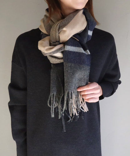 チェックストール / Navy & Camel